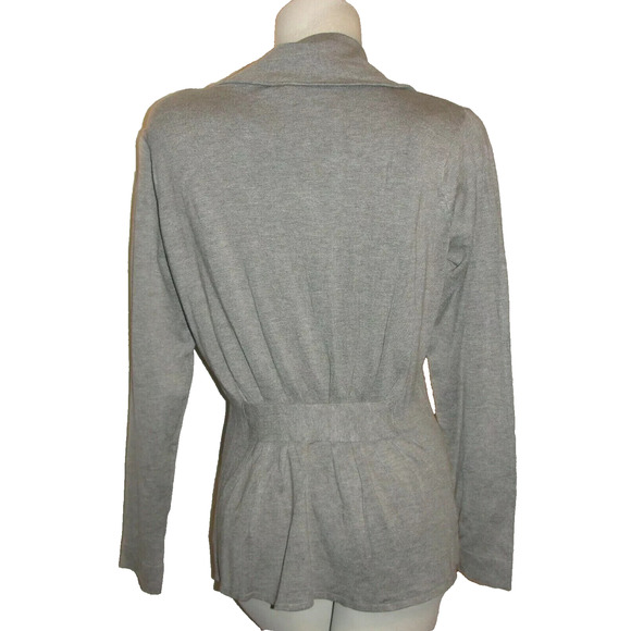 New Coletane Sweater Women's Size L Grey Ruffle Front Full Zip LS Cardigan Fancy - Picture 4 of 5
